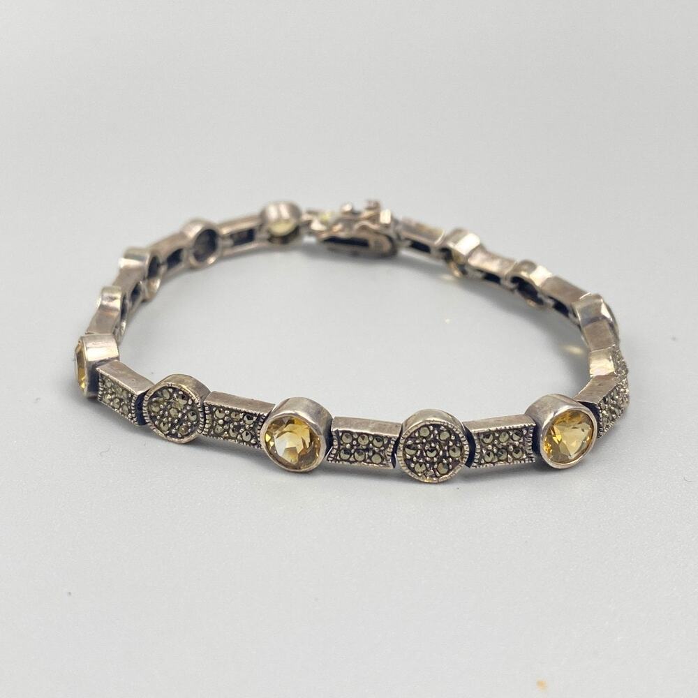Sterling Silver Citrine Marcasite Bracelet 8” Thai 925 - Picture 3 of 11